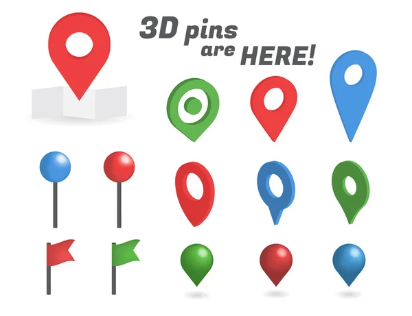 Navigation pins 3d isometric collection — Stock Vector