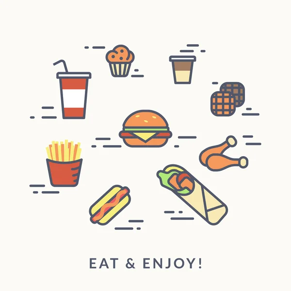 Set of junk food contour icons burger with hotdog — Stock Vector