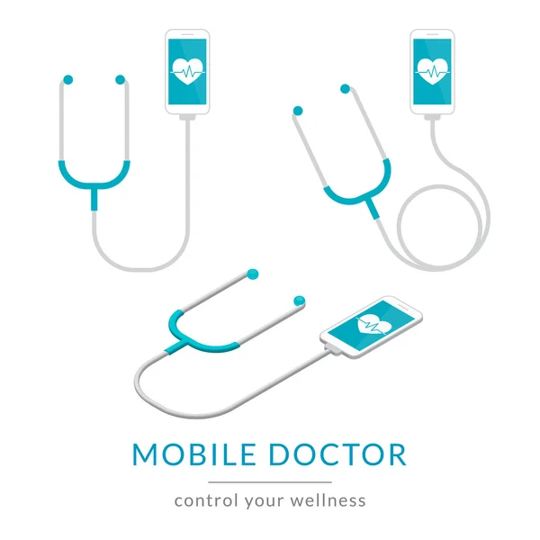 Santé numérique illustration moderne plate de la médecine mobile avec smartphone et stéthoscope — Image vectorielle