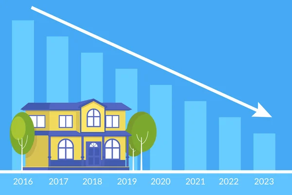 Conceito imobiliário da casa e gráfico de pagamento de empréstimo atrás — Vetor de Stock