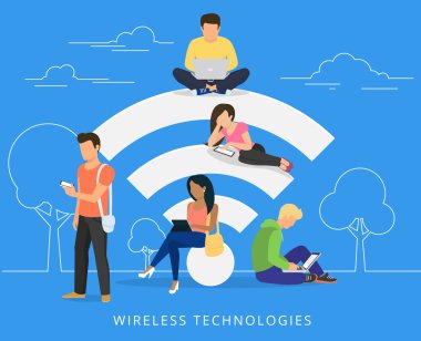 Becerikli alet açık havada wi-fi kullanarak grubu