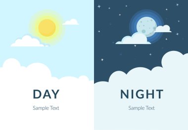 Half day night of sun and moon with clouds clipart