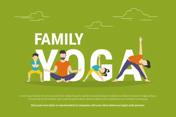 Concept illustration of family with kids doing yoga — Stock Vector