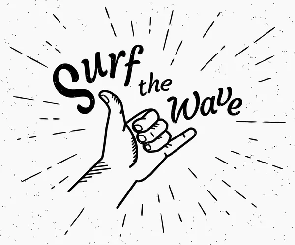 Surf the wave retro black and white illustration — Stock Vector