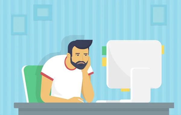 El hombre está trabajando con la computadora — Vector de stock