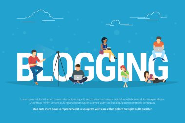 Dizüstü bilgisayar kullanan gençlerin bloglama kavramı çizimi