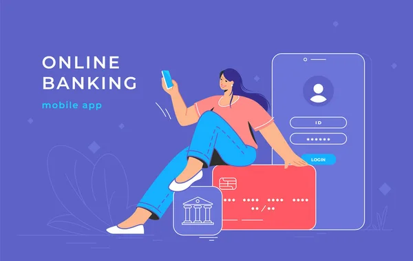 Application bancaire en ligne et carte de crédit rouge — Image vectorielle