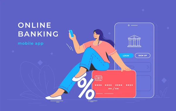 Online τραπεζική εφαρμογή και κόκκινη πιστωτική κάρτα — Διανυσματικό Αρχείο