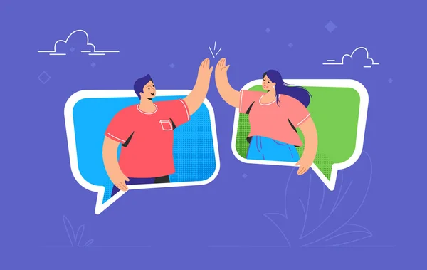 Barátságos chat és online beszélgetés két barát között — Stock Vector