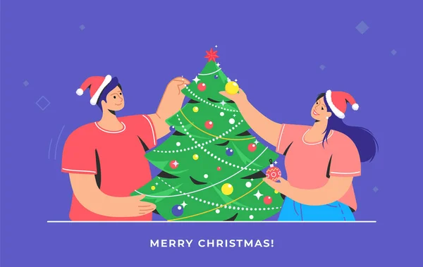 Décoration d'arbre de Noël et préparation pour la fête de Noël — Image vectorielle