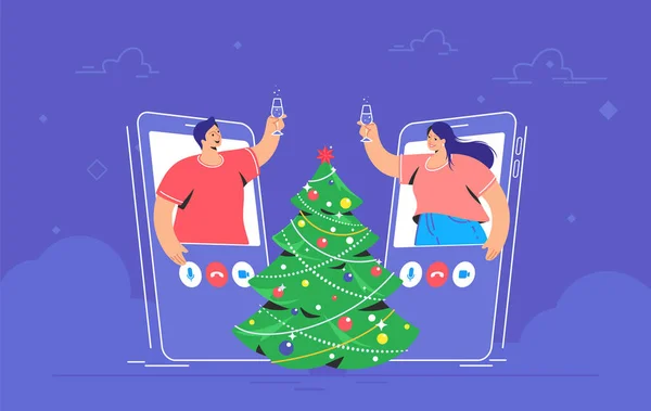 Merry Christmas congratulation via video call — Stock Vector