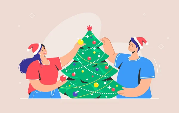 Noel ağacı süslemesi ve Noel partisi hazırlıkları Vektör Grafikler