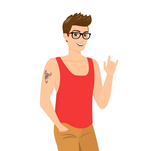 Handsome guy wearing glasses close-up vector illustration — Stock Vector