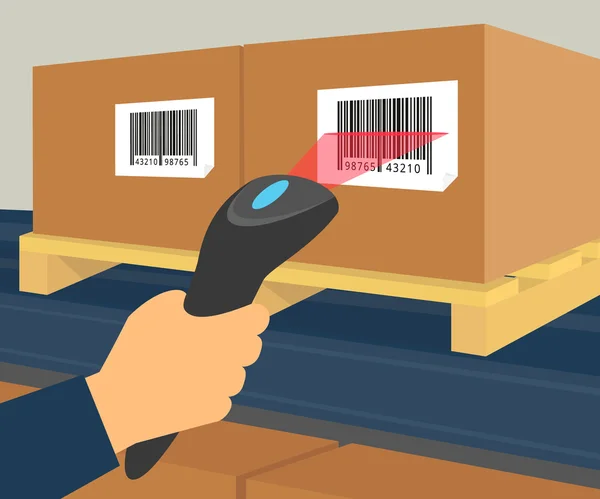 Barcode scanning at the warehouse — Stock Vector