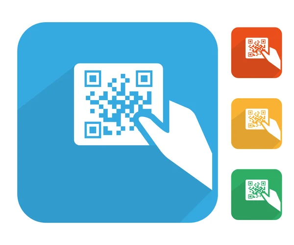 Qr code label with human hand icon set — Stock Vector