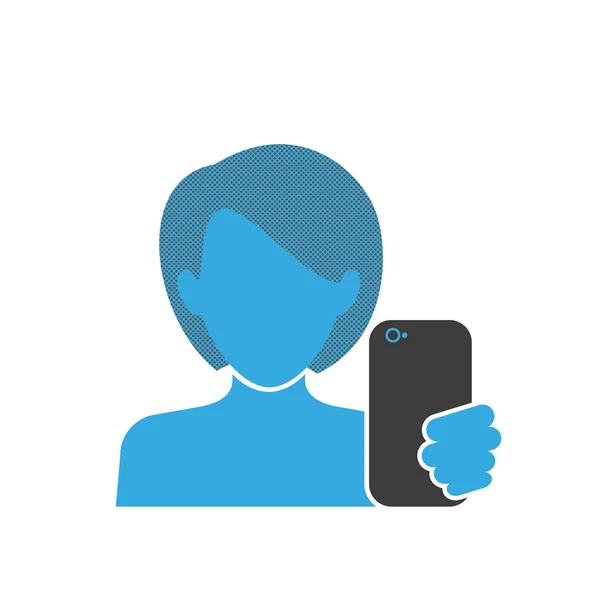 Vrouwelijke selfie blauwe pictogram — Stockvector