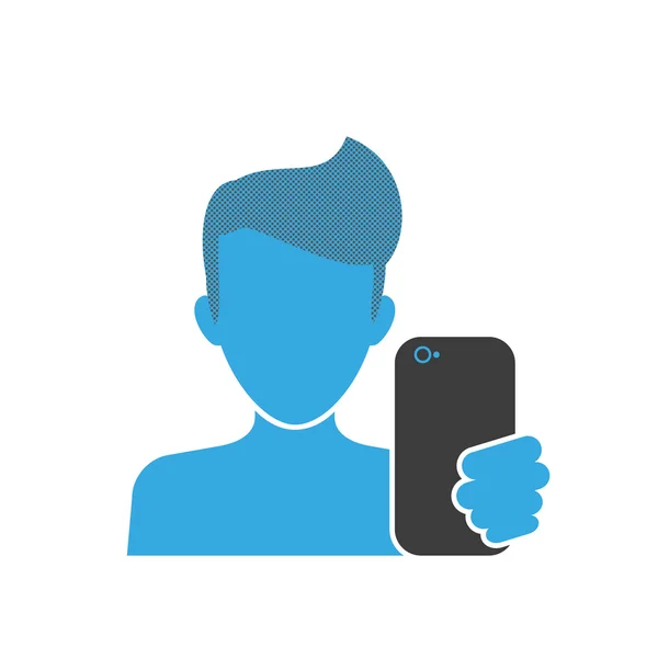 Hombre selfie icono azul — Vector de stock