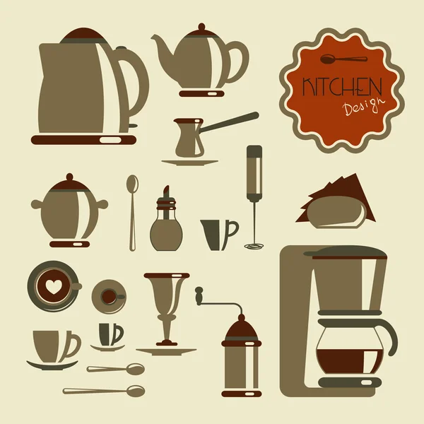 Utensil de cocina para café y té — Vector de stock