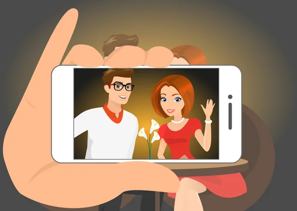 Pasangan bahagia melakukan selfie sendiri - Stok Vektor