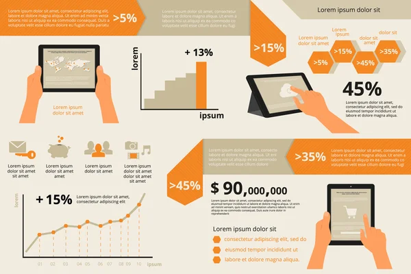 Visualisasi infografis dari pc tablet kegunaan - Stok Vektor