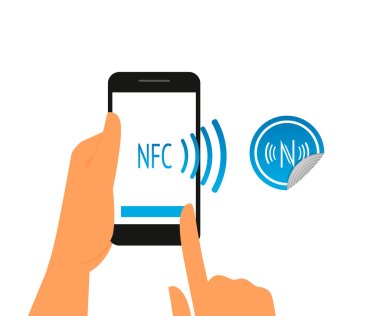 Smartphone with nfc function and mobile tag clipart