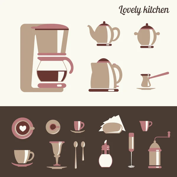 Utensil de cocina para café y té — Vector de stock