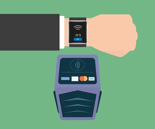 Πληρωμή μέσω smart ρολόι — Διανυσματικό Αρχείο