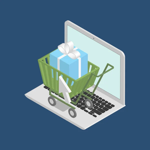 Shopping cart on laptop — Stock Vector