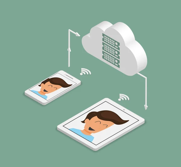 Synchronisation du smartphone et de la tablette PC via un serveur cloud — Image vectorielle