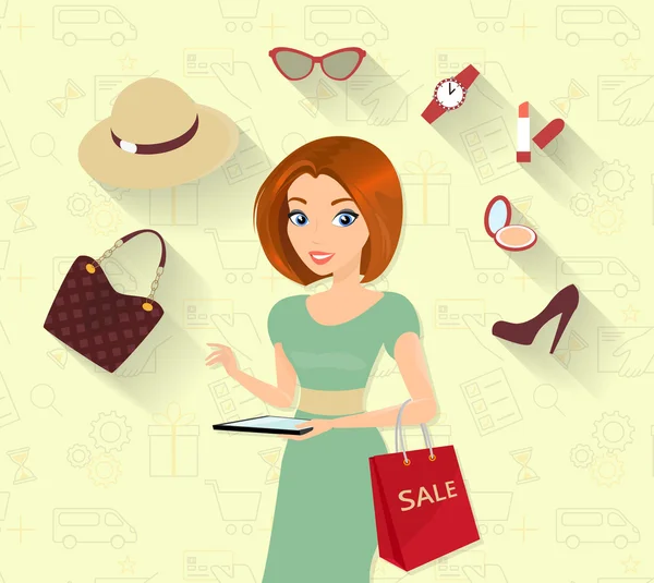 Woman doing online shopping — Stock Vector