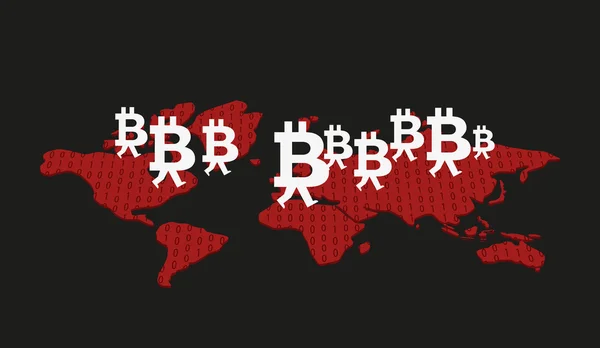 Bitcoins in de wereld — Stockvector