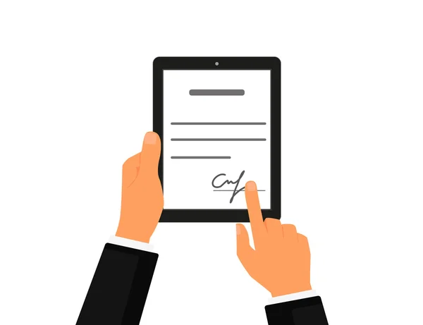 Contrato comercial con firma en tableta pc — Archivo Imágenes Vectoriales