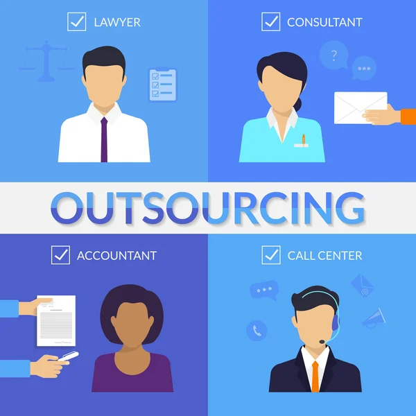 Four types of outsoursing — Stock Vector