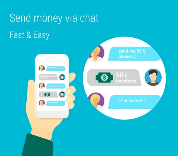 Transferencia de dinero a través del chat — Vector de stock