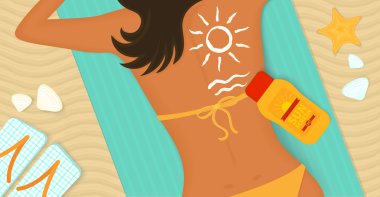 Kumsalda genç kız sunbathes