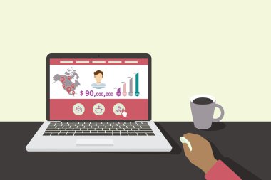 onun dizüstü bilgisayarda görüntülenen Web sitesi