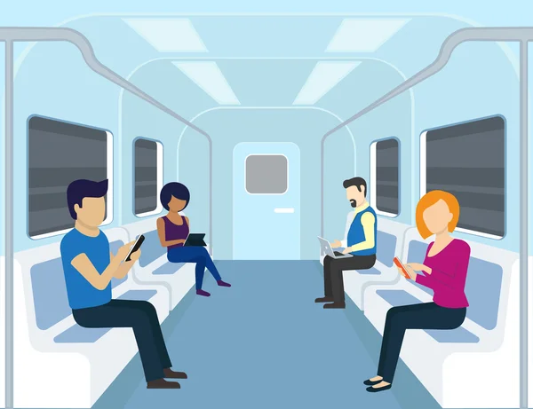 Människor använder prylar i tunnelbanan — Stock vektor