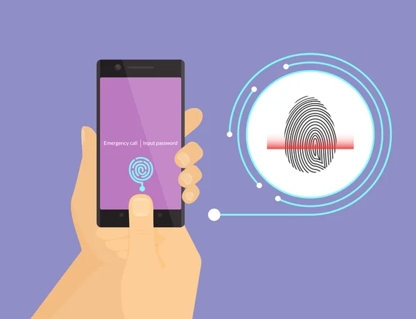 Fingerprint scanning på smartphone — Stock vektor