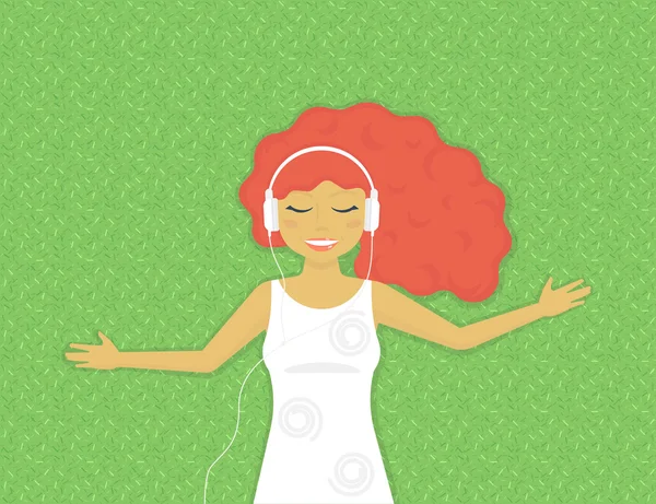 Young woman is listening to music — Stock Vector