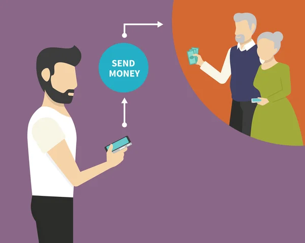 Отправка денег через мобильный телефон — стоковый вектор