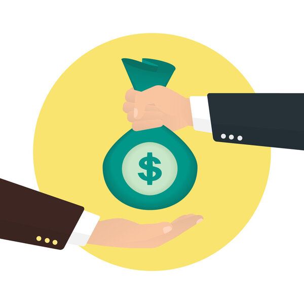 Businessman takes bag of money from another businessman