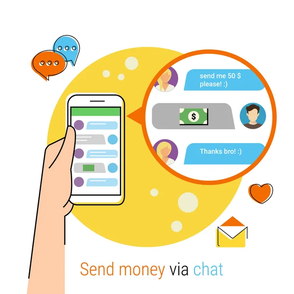 Transferencia de dinero a través del chat — Vector de stock