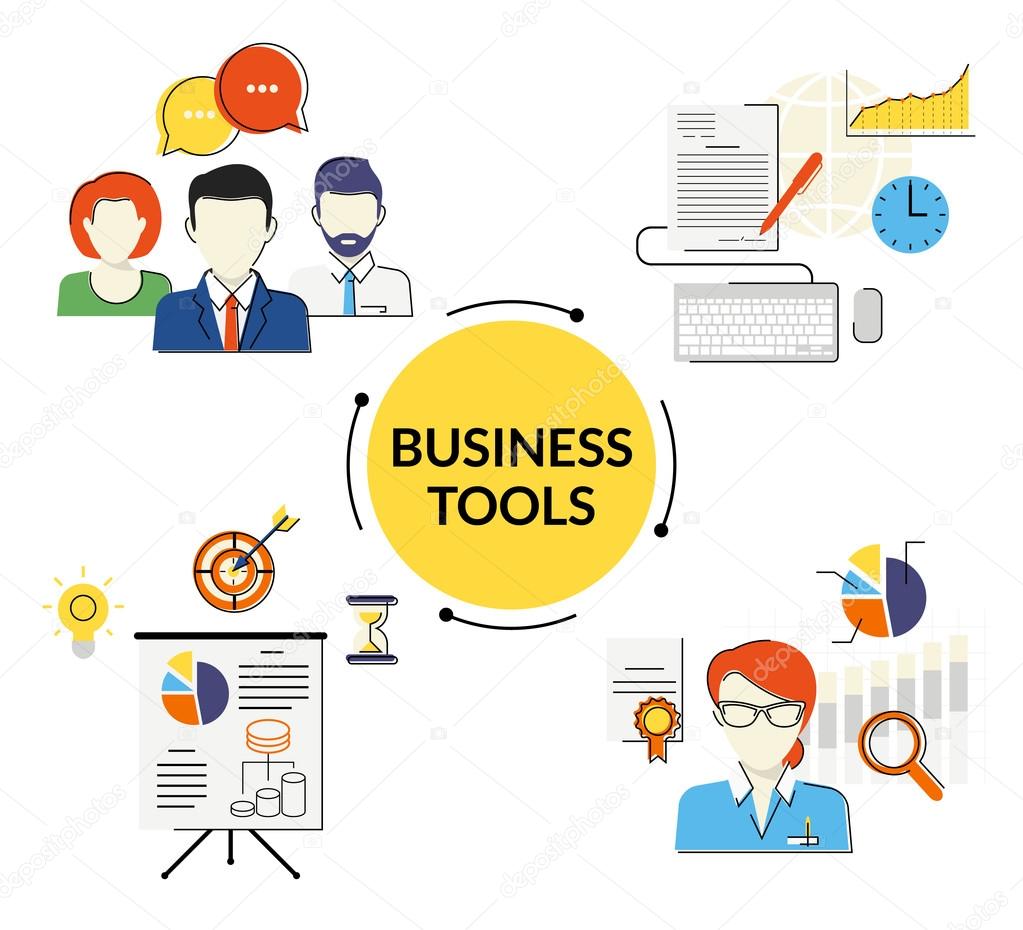 Business tools illustrations set
