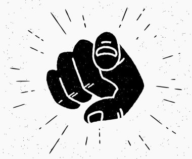 Retro black hand pointing finger clipart