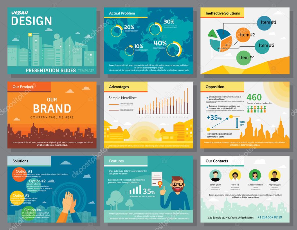 Urban design of infographics presentation slides template