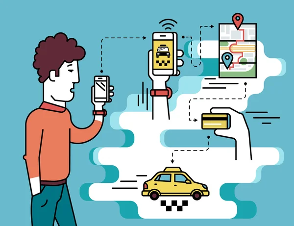 Application mobile pour réserver un taxi — Image vectorielle