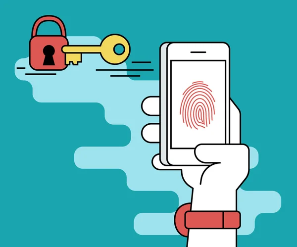 Fingerprint scanning på smartphone — Stock vektor