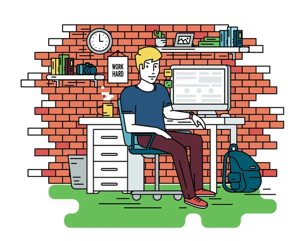 Estudiante lugar de trabajo interior — Vector de stock