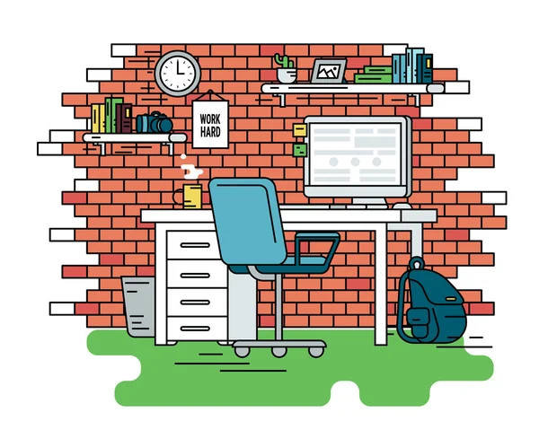 Estudiante lugar de trabajo interior — Vector de stock