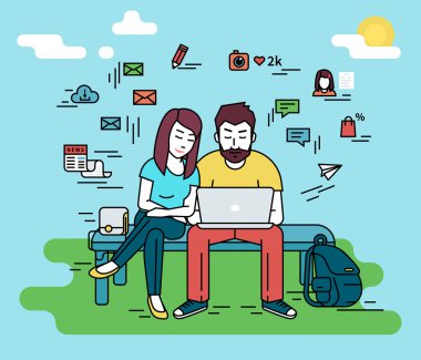 dizüstü bilgisayar açık havada ile Çift